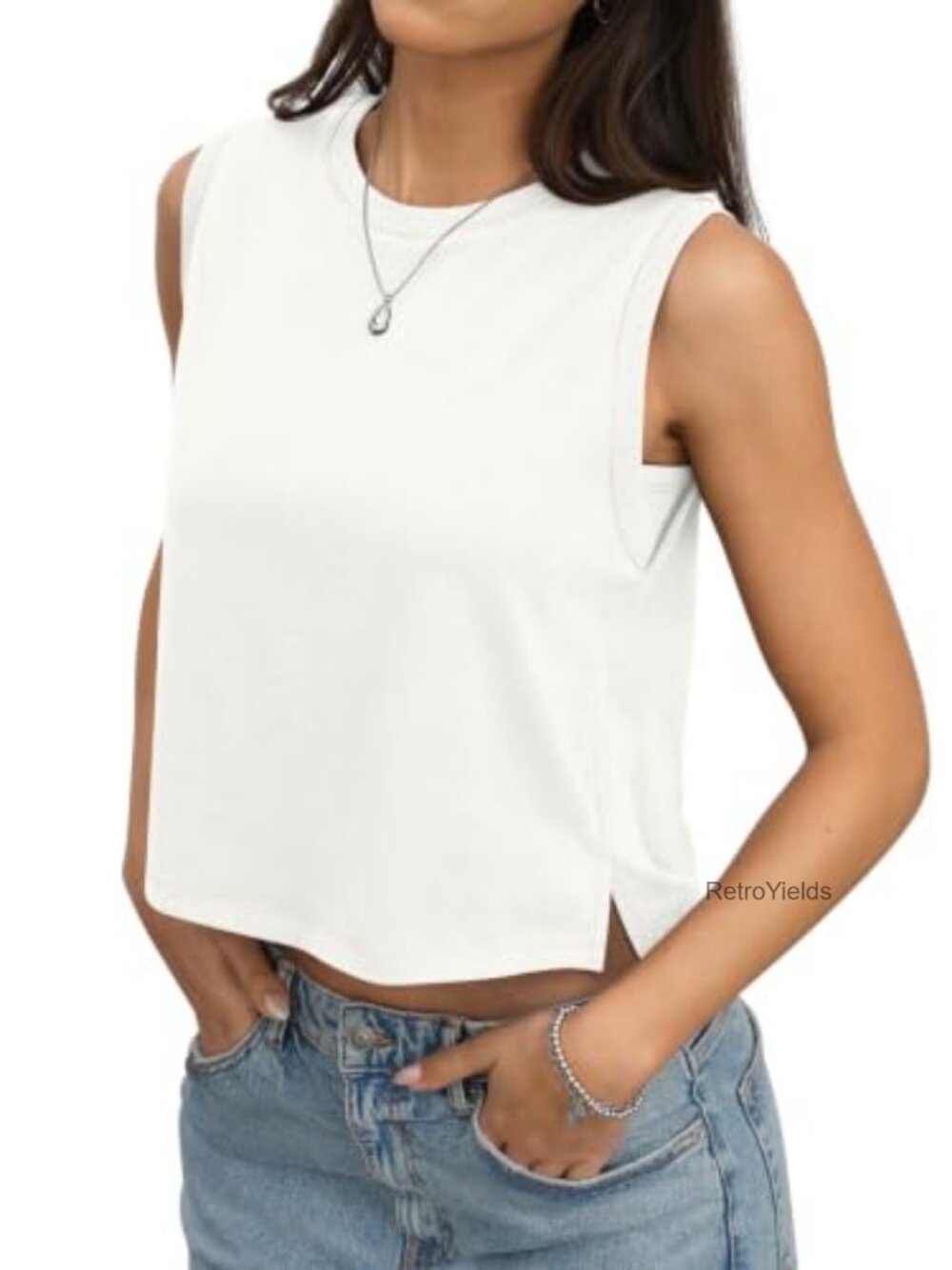 Womens Cotton Crop Tank Top Loose Fit Sleeveless Basic Tee